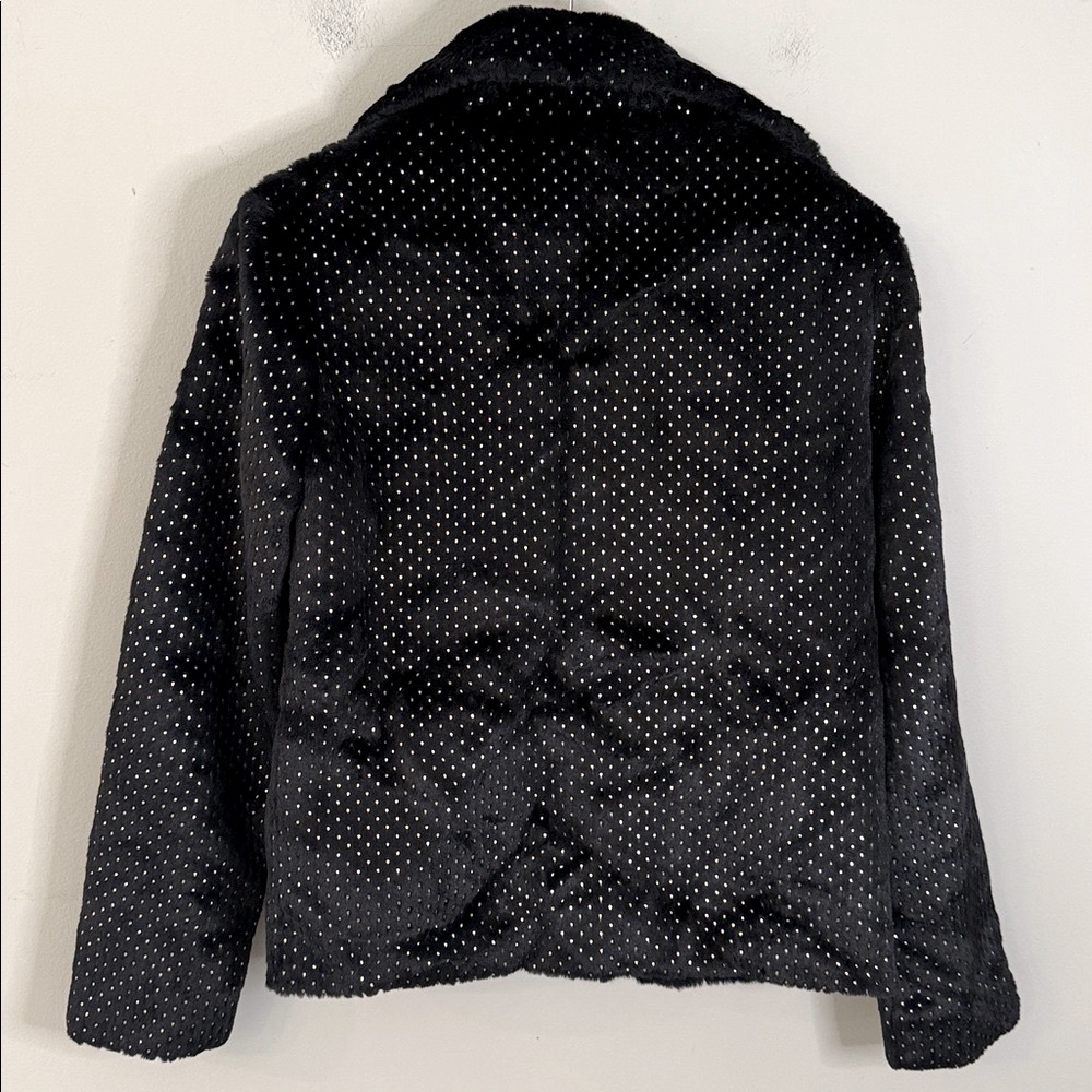 MINKPINK faux fur black jacket with gold dot pattern open front chunky warm SM - Picture 5 of 14